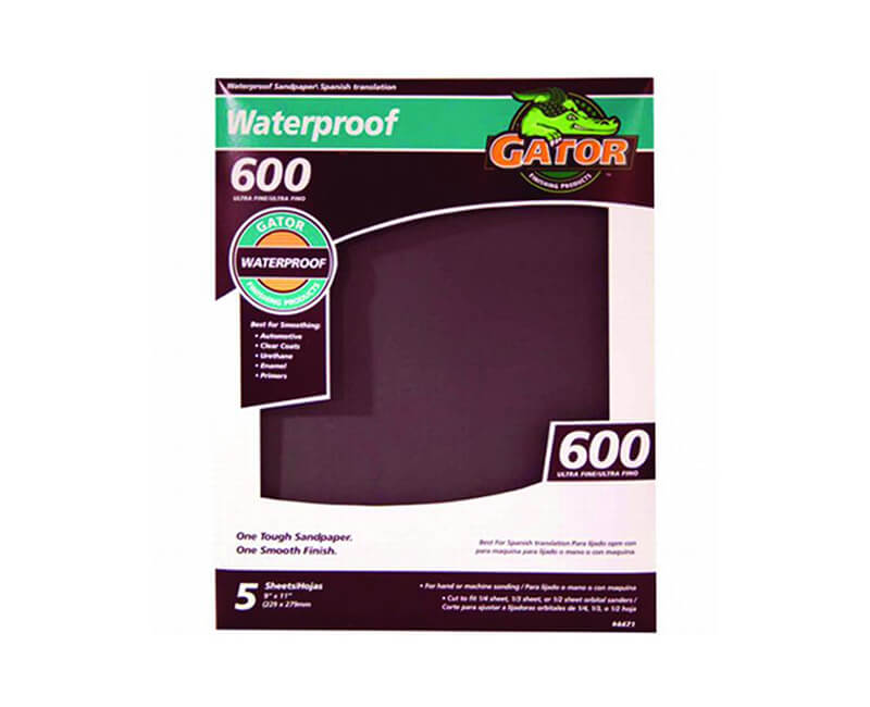 9"x11" Ultra Fine Waterproof Sandpaper - 600 Grit 5 Pack