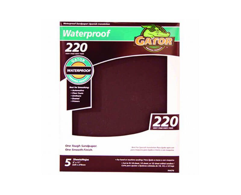 9"x11" Extra Fine Waterproof Sandpaper - 220 Grit 5 Pack