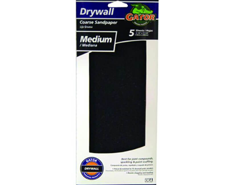 4 1/4"x11 1/4" Medium Dry Wall Sanding Paper - 5 Pack