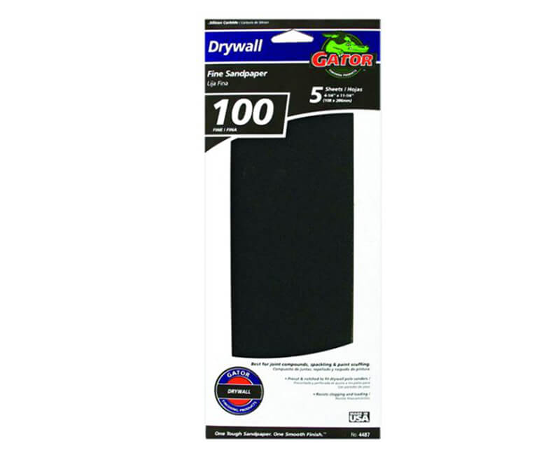 4 1/4"x11 1/4" Fine Dry Wall Sanding Paper - 5 Pack