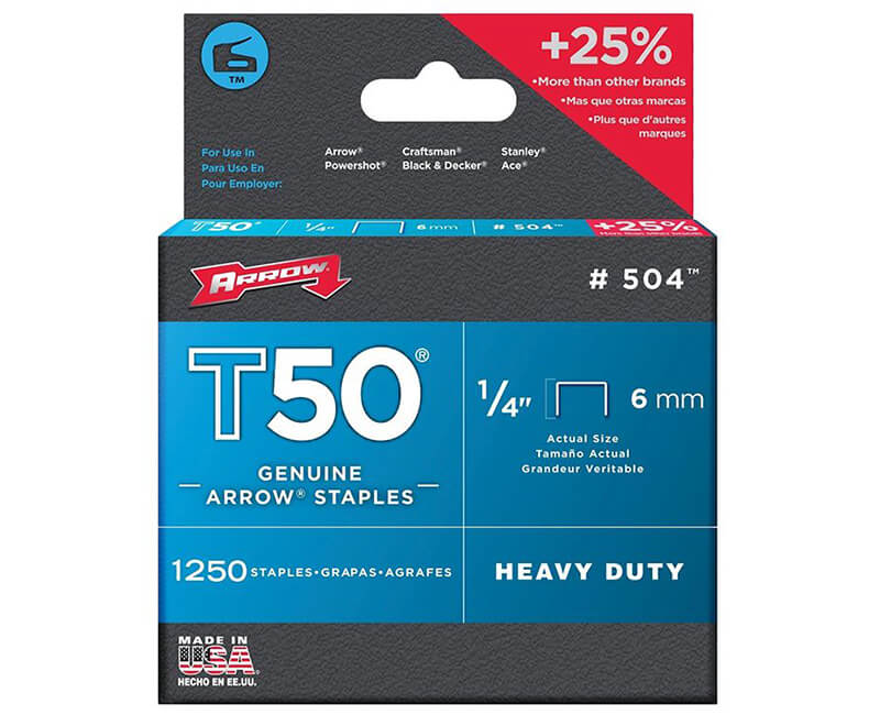 1/4" T50 Staples - 4 Packs 1250 Per Pack