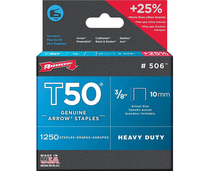 3/8" T50 Staples - 4 Packs 1250 Per Pack