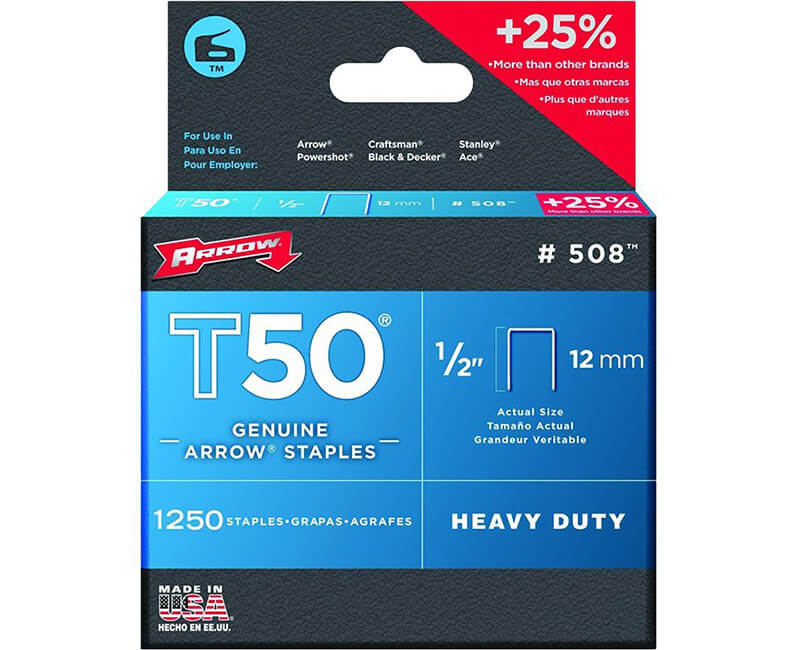 1/2" T50 Staples - 4 Packs 1250 Per Pack