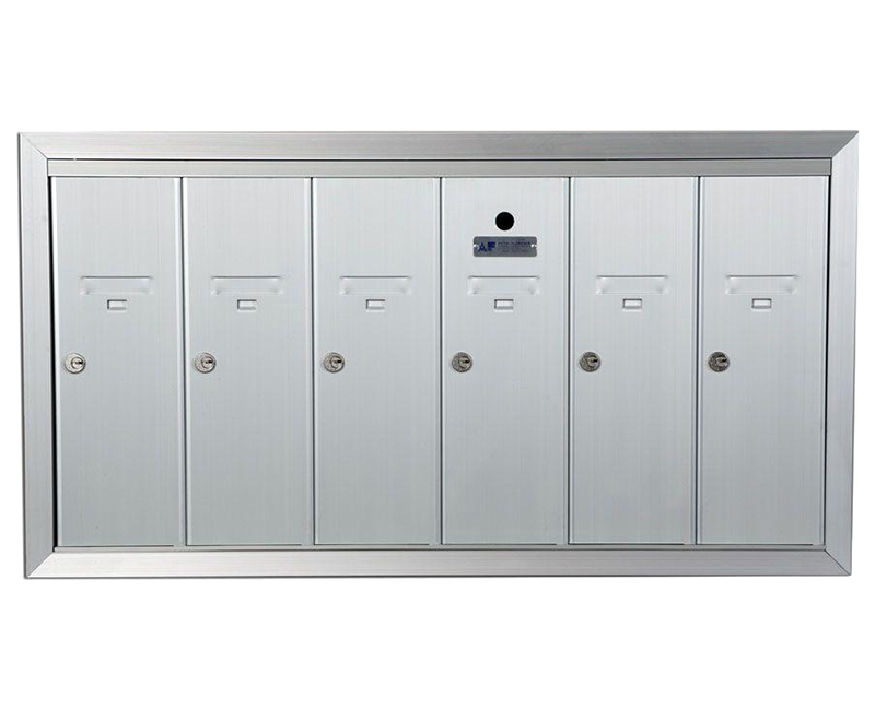 ANODIZED ALUMINUM, SIX COMPARTMENT, FULLY RECESSED VERTICAL APARTMENT STYLE MAILBOX CUT OUT 34-1/8" W X 17-3/4" H X 6-3/4" D