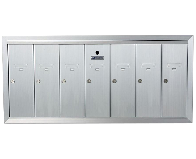 ANODIZED ALUMINUM, SEVEN COMPARTMENT, FULLY RECESSED VERTICAL APARTMENT STYLE MAILBOX CUT OUT 39-5/8" X 17-3/4" H X 6-3/4" D