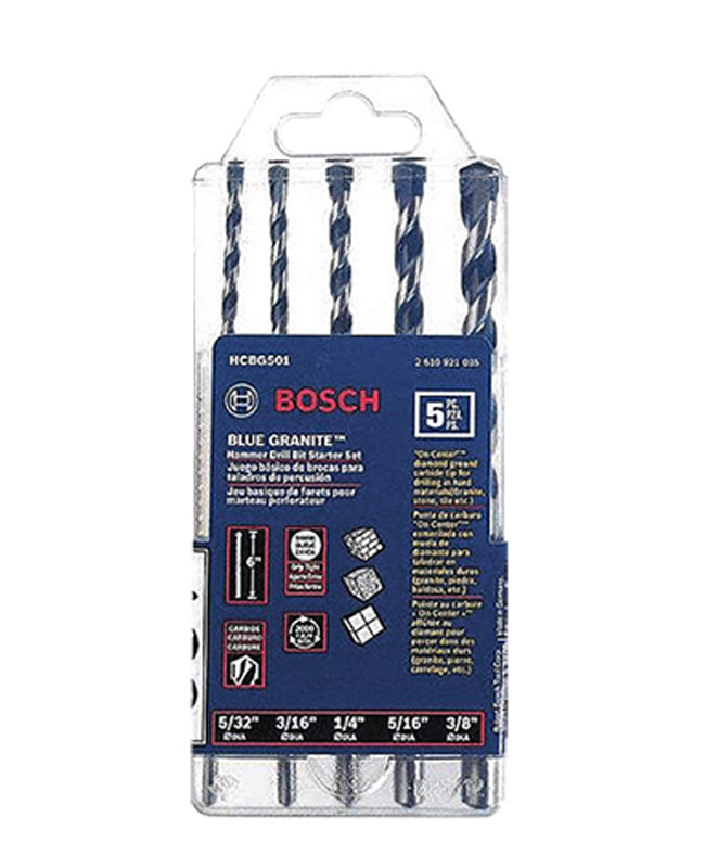 BOSCH BLUE GRANITE MASONRY BIT SET 5PCS SET, 1/8", 3/16",1/4",5/16",3/8"