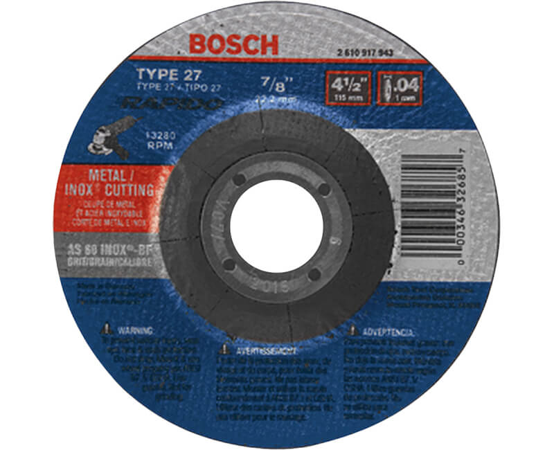 4-1/2" x .040 x 7/8" Metal/ Stainless Steel Thin Cutting Wheel Type 27A