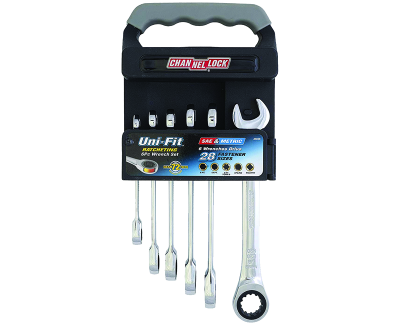 Ratcheting Wrench Set Uni-Fit W/ Rack - 6 Pieces