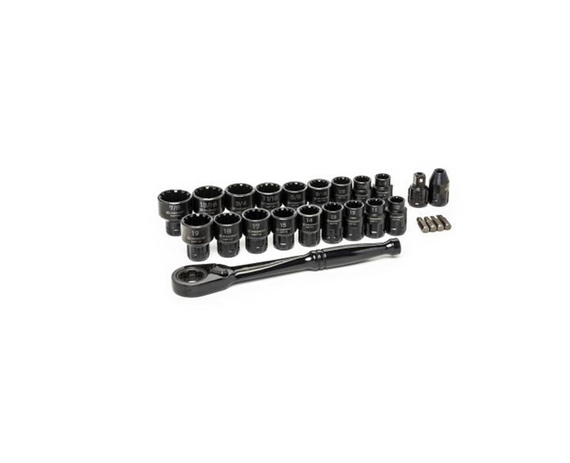 RATCHET AND SOCKET SET BLACK 25PC 3/8 DRIVE 6 PT 5AE & METRIC PASS-THRU SYSTEM