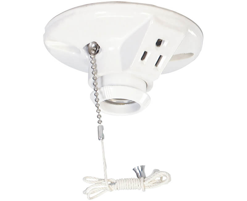 Porcelain Pull Chain And Receptacle Ceiling Fixture