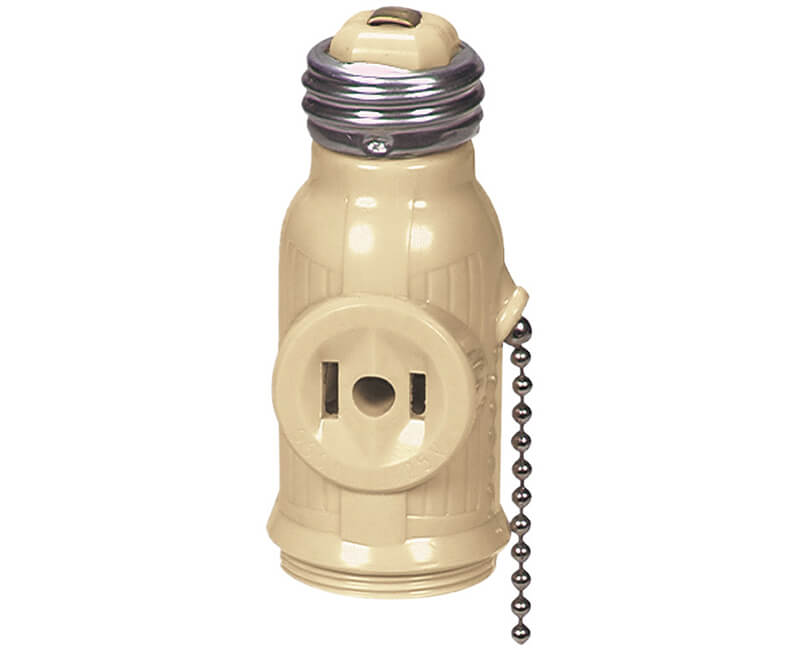 One Socket And 2 Outlet Pull Chain Adapter - Ivory Bulk
