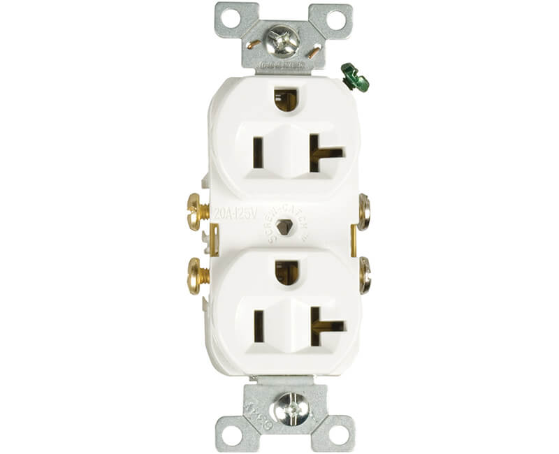 20 AMP 250 Volt Commercial Grade Duplex Receptacle - White