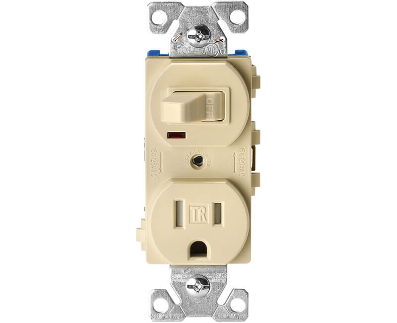 Single Pole Switch With Tamper Resistant Receptacle - Ivory Boxed