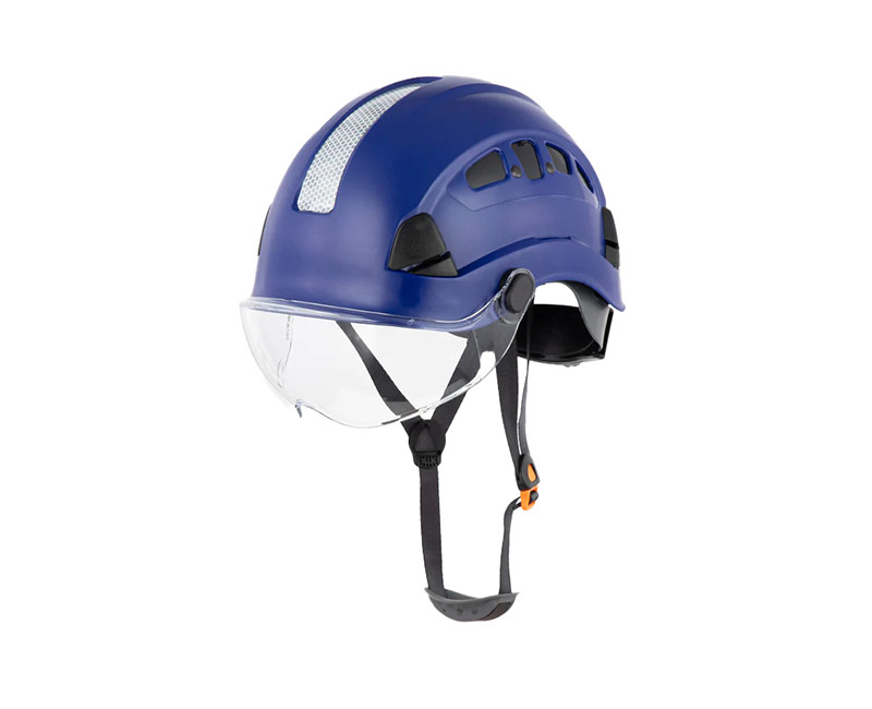 H1-CH Type 1 Class C Safety Helmet w/Chin Cup, Vented, Slotted, 6-PT Ratchet Suspension, Hi-Viz Decals ABS/Polycarbonate Shell, EPS Foam Interior, One Size Fits Most, Adjustable 52-63 CM Circumference, Weather Resistant, (Blue)