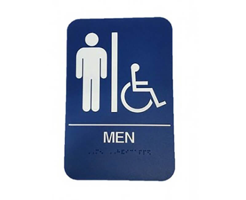 9" X 6" Blue Men's Restroom Sign With Braile