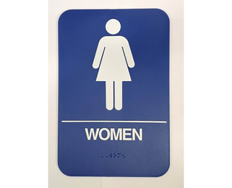 9" X 6" Blue Women's Restroom Sign With Braile