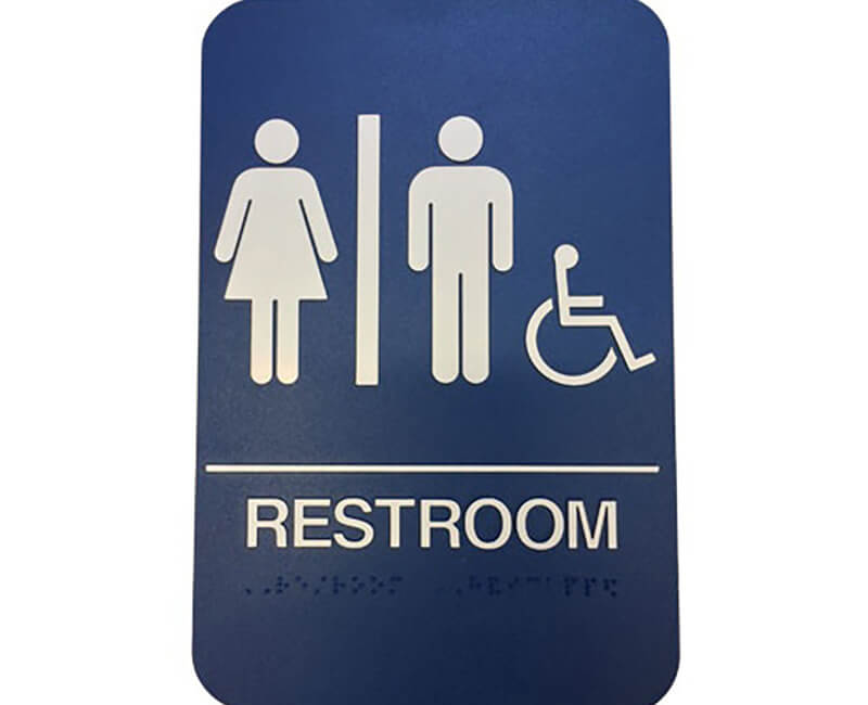 9" X 6" Blue Restroom Sign With Braile