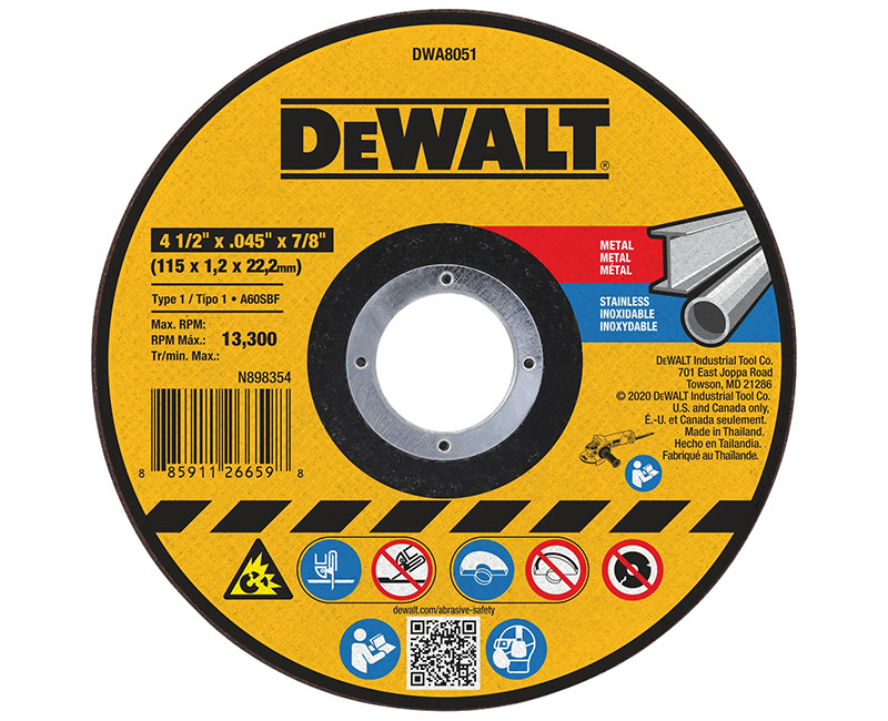 METAL/STAINLESS CUTTING WHEEL TYPE 1 4-1/2" X 0.045" X 7/8"