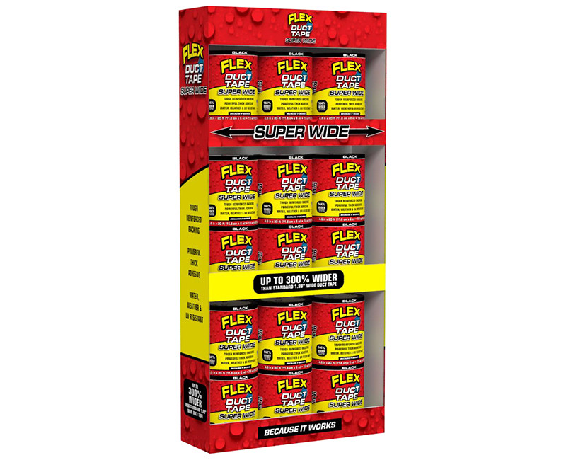 FLEX SEAL SUPER WIDE DUCT TAPE BLACK SIDEKICK DISPLAY 15 COUNT