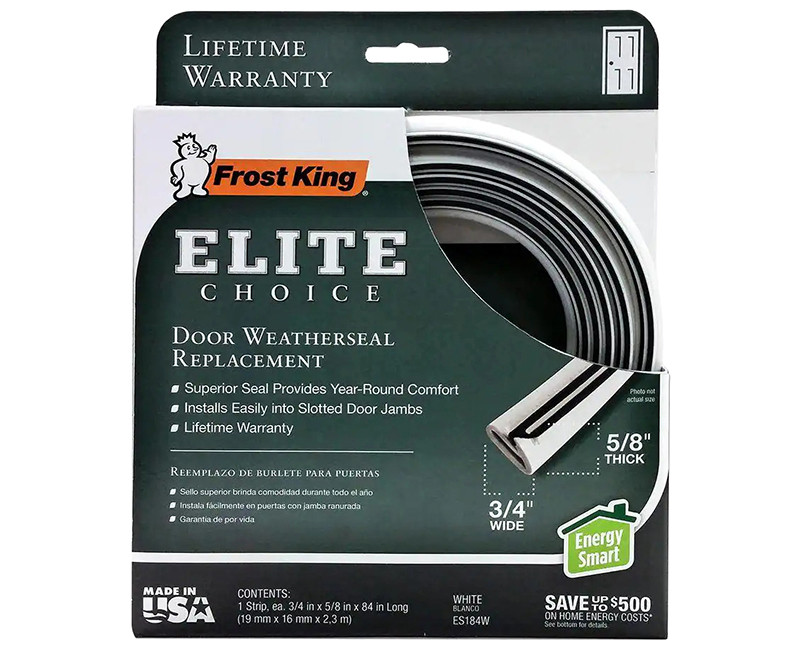 3/4" x 1/2" x 81" White Elite Lifetime Door Weatherseal Replacement