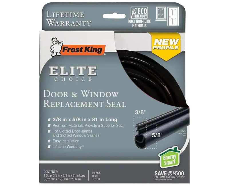 3/8" x 5/8" x 81" Elite Lifetime Bulb Shape Door Weatherseal Replacement BLACK