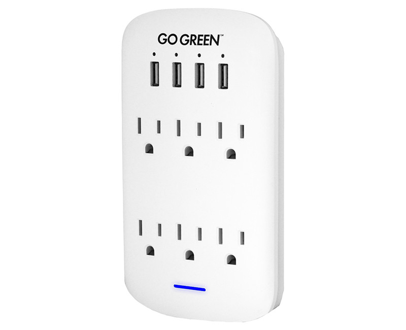 6 OUTLET WALL TAP WITH 4 USB PORTS WHITE 4.2 AMP 735 JOULES