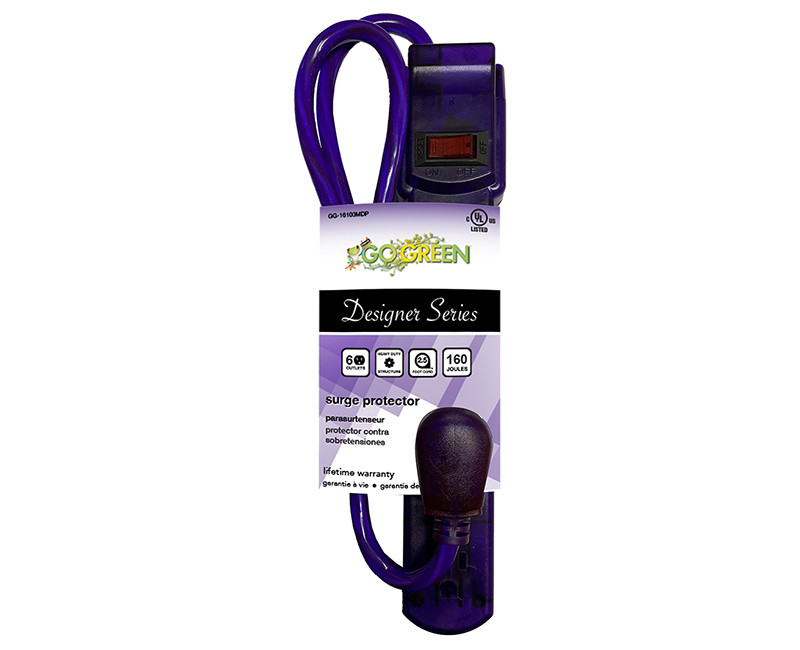 6 OUTLET TRANSLUCENT PURPLE SURGE PROTECTOR 250 JOULES 3' CORD 15AMP CIRCUIT BREAKER