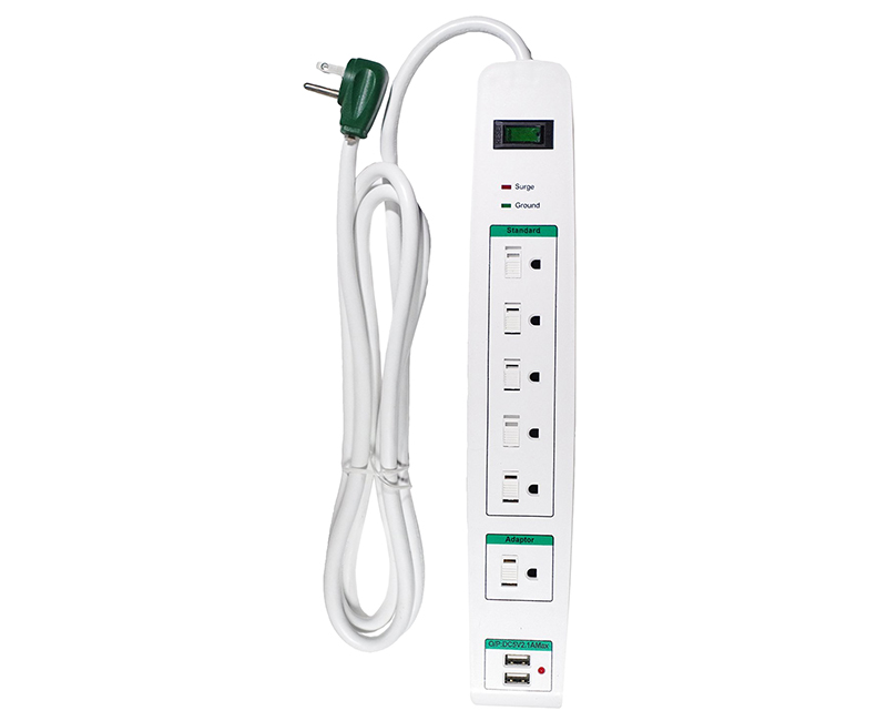 White 6 Outlet Surge Protector - 1600 Joules