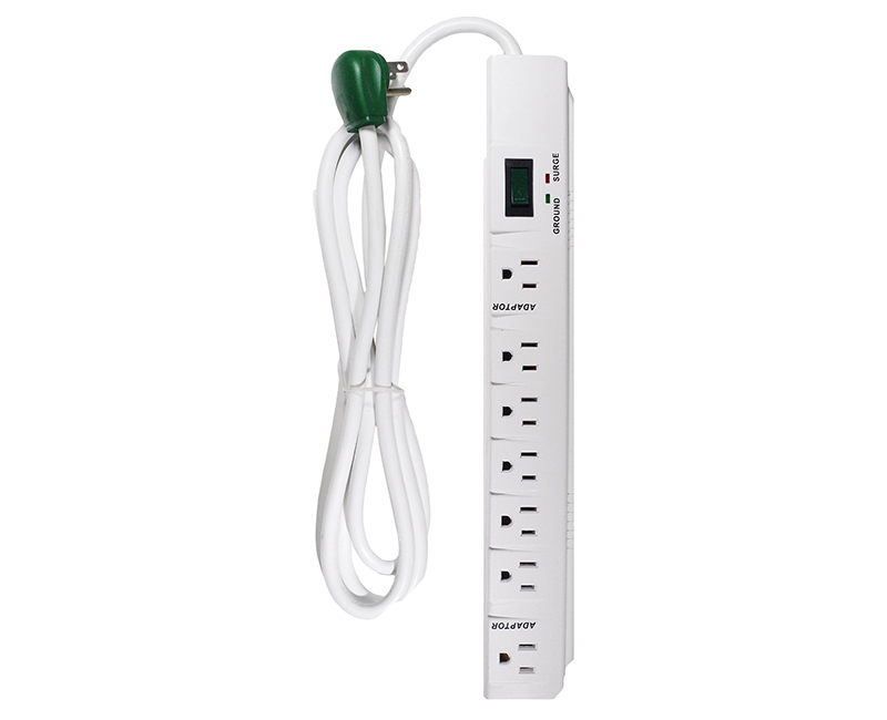 White 7 Outlet Surge Protector - 1200 Joules