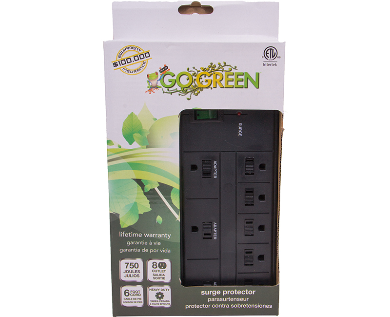 Black 8 Outlet Surge Protector - 750 Joules