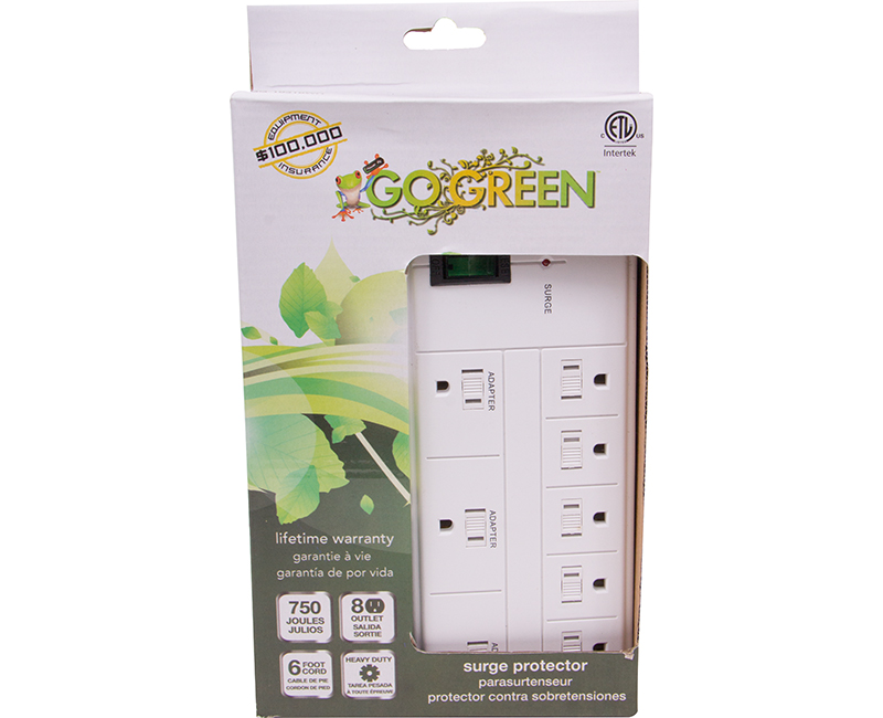 White 8 Outlet Surge Protector - 750 Joules