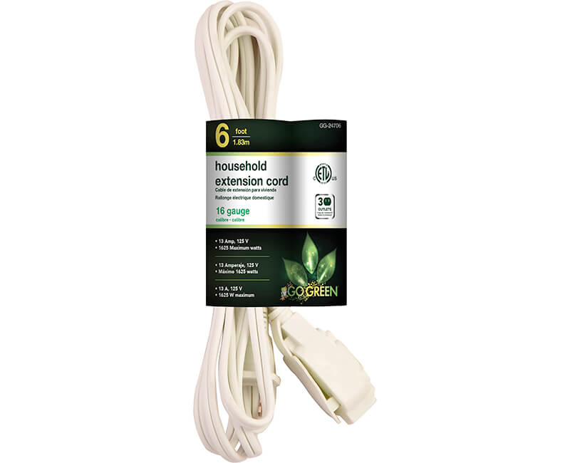 6' 16/2 Gauge Household Extension Cord - White