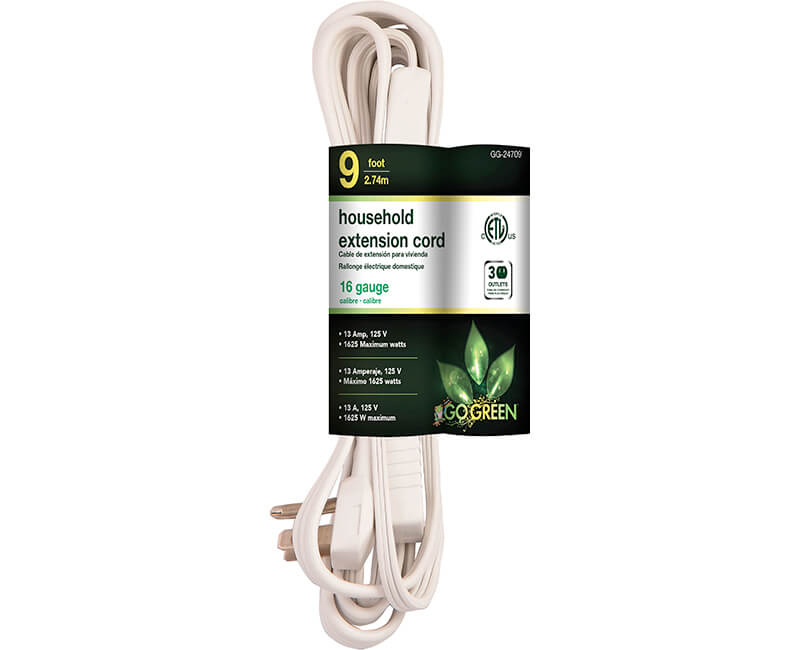 9' 16/2 Gauge Household Extension Cord - White