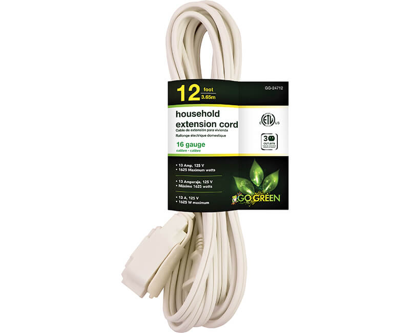 12' 16/2 Gauge Household Extension Cord - White