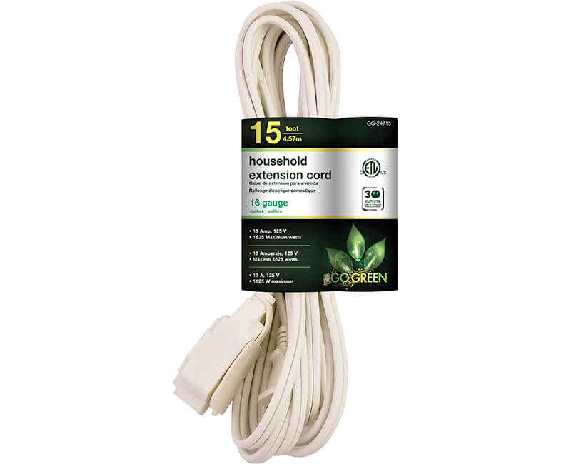 15' 16/2 Gauge Household Extension Cord - White