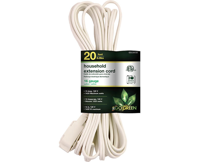 20' 16/2 Gauge Household Extension Cord - White