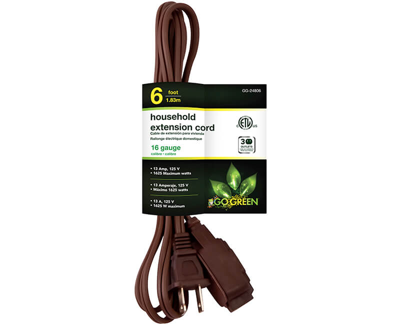 6' 16/2 Gauge Household Extension Cord - Brown