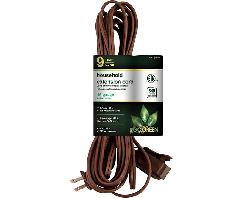 9' 16/2 Gauge Household Extension Cord - Brown