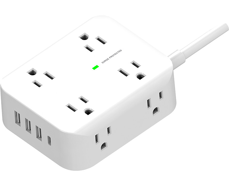 8 Outlet Surge w/USB, 3 USB-A, 1 USB-C, 900 Joules, 3' Cord, On/Off Rocker Switch w/ Overload Protection