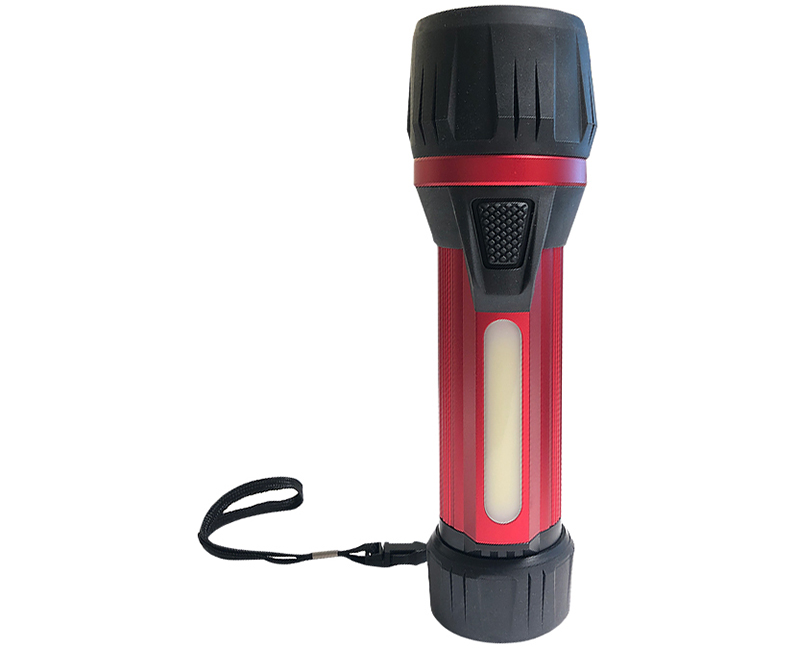 Standard Flashlight 2D LED 300 Lumens Red/Black Magnetic Button Rubberized