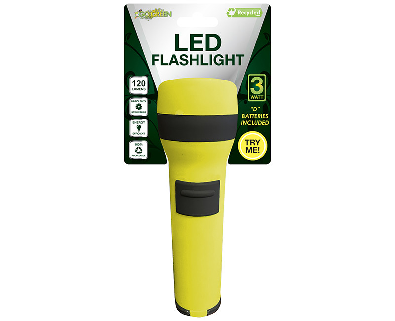 2D FLASHLIGHT 180 LUMENS YELLOW & BLACK RUBBER COATED W/ 2D BATTERIES