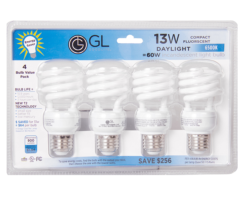 T2 Mini Spiral CFL 65K Carded - 13W 4 Pack