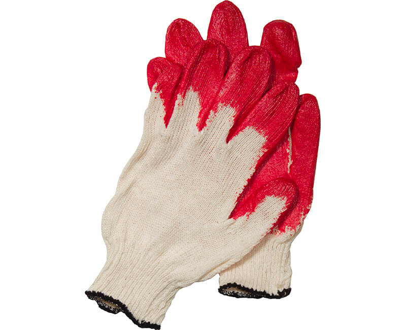 Cotton Gloves With Plastic Dipped Palm - Red