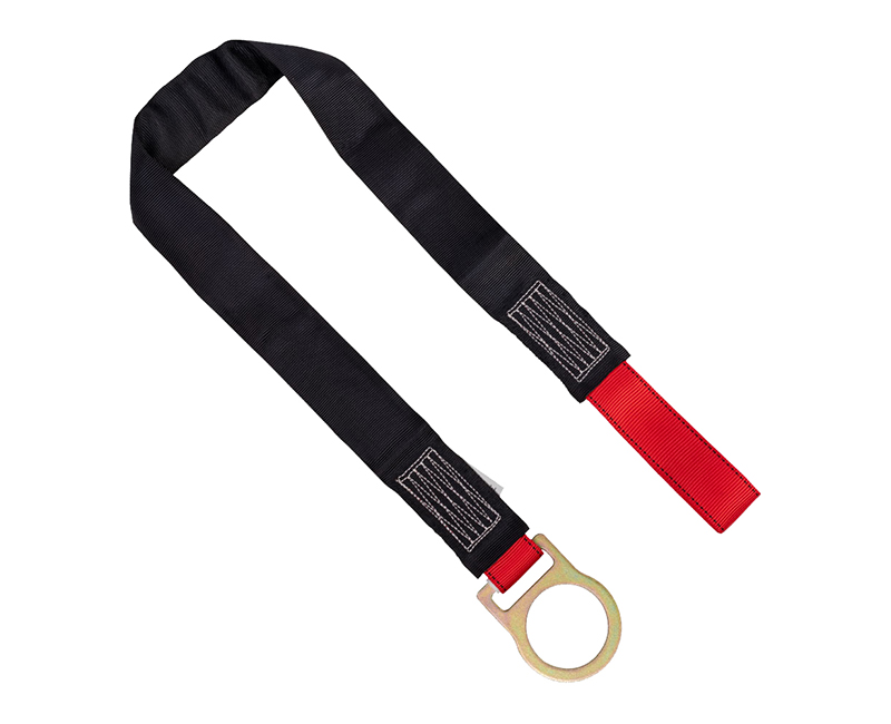 1-3/4" x 4' - Disposable Concrete Anchor Point Strap + Ring Full Length Wear Pad Red Strap