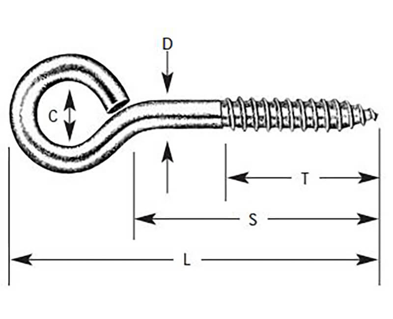 3/16" X 3" Lag Thread Eye Bolts