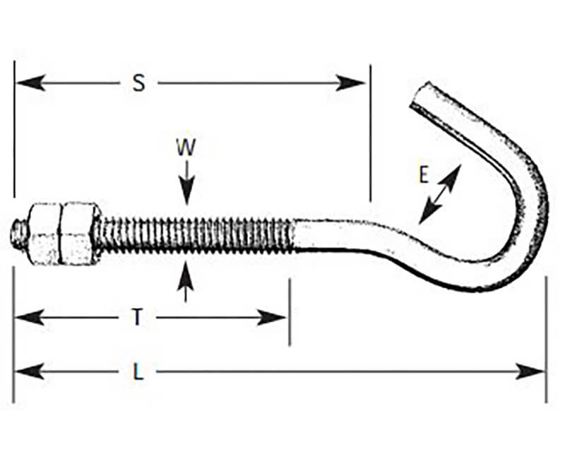 4-1/4" X 5/16" Machine Thread Clothesline Hook