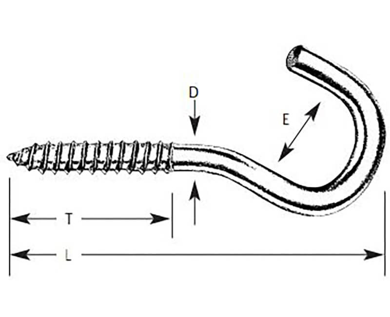 4" X 5/16" Lag Thread Clothesline Hook