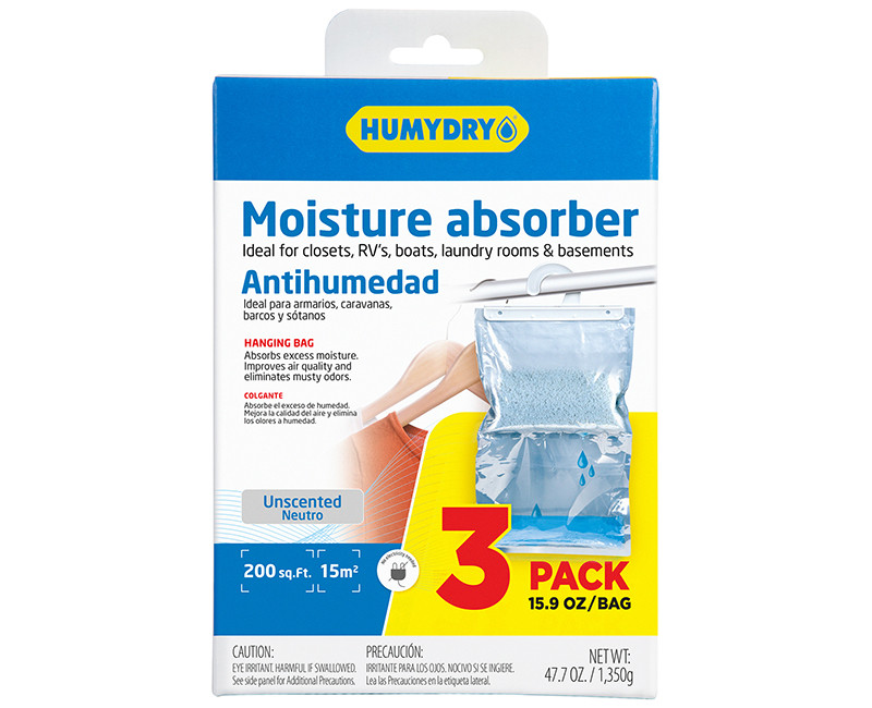15.9oz Hanging Bag Moisture Absorber, Unscented 3pk