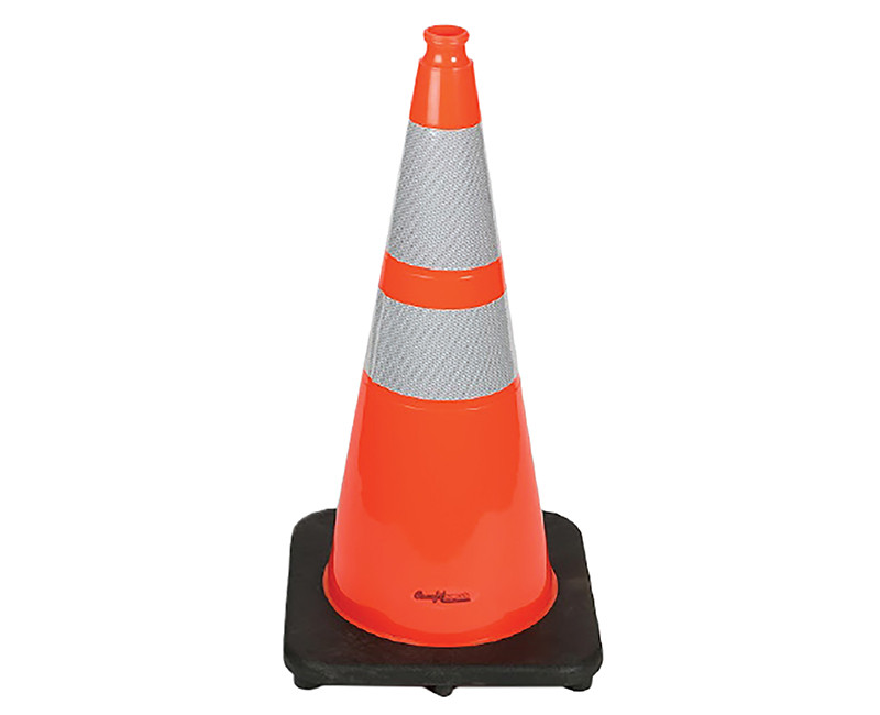 28" TRAFFIC CONE W/ 4" X 6" REFLECTIVE STRIP ORANGE W/ RIM ON TOP