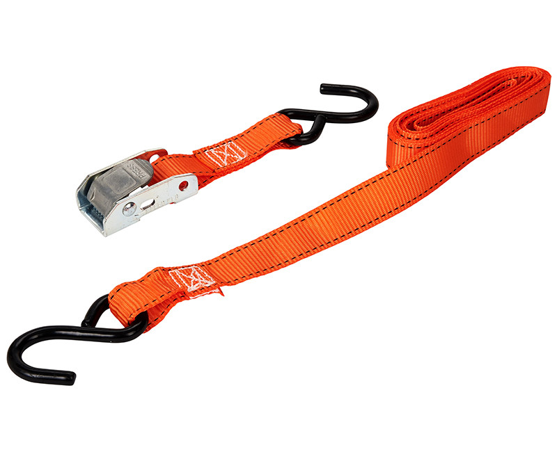 10' X 1" CAMBUCKLE TIE-DOWN ORANGE VINYL COATED S HOOKS, 300LBS WLL, 900LBS BREAK STRENGTH 4PK CARDED